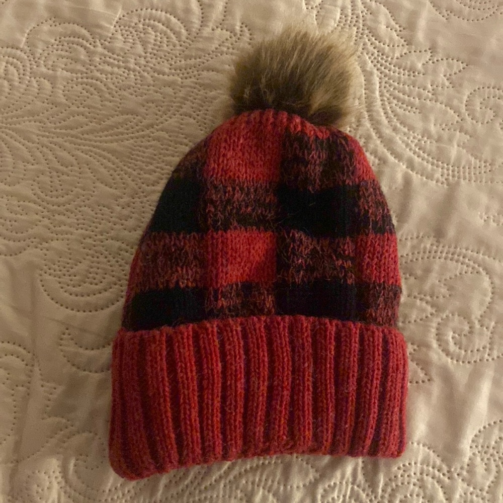 Fuzzy Plaid Winter Hat